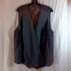 Kris Jenner 2X Womens Black Vest Lace Plus Size Button Front Witchy